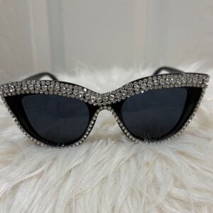 Rhinestone Trim Black Cat Eye Sunglasses